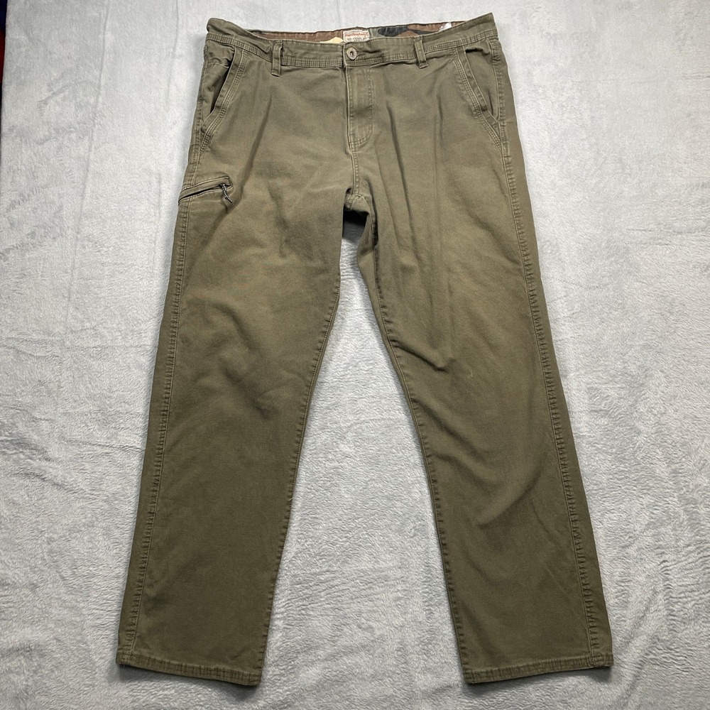 Weatherproof Vintage Pants Mens 38x32 Olive Green Relaxed Fit Utility Chino